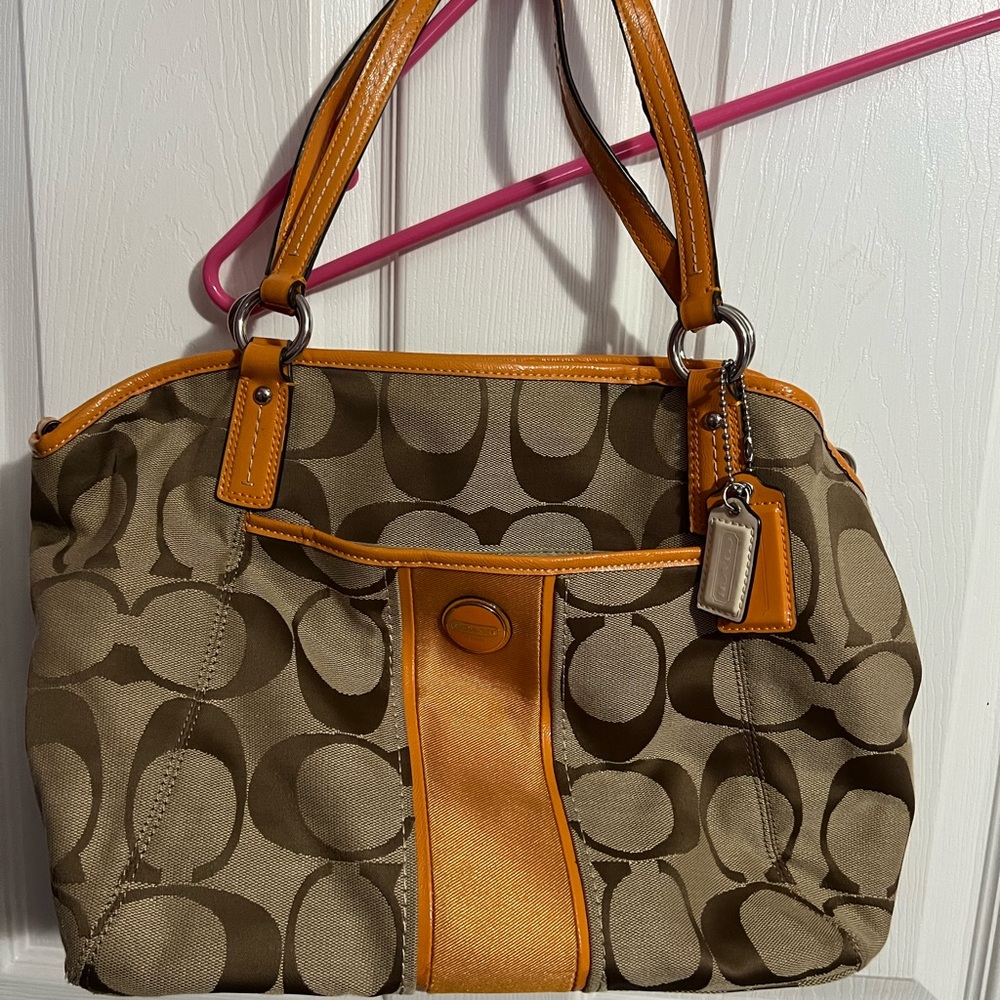 Coach Brown and Orange Shoulder Bag